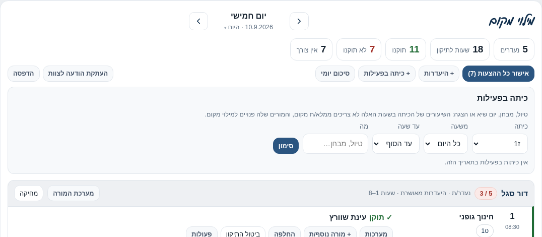 סימון כיתה בפעילות
